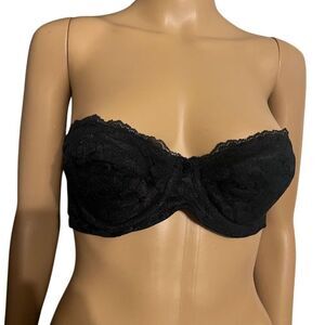 Adonna Women's Black Lace Strapless Bra 34A Lightly Lined Versatile